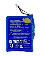 Load image into Gallery viewer, Blue rechargeable lithium-ion battery replacement for iPod mini model EC003 with connector leads