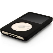 Load image into Gallery viewer, Black silicone iPod classic with white scroll wheel and screen display, vintage portable music player