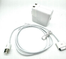 Load image into Gallery viewer, White power adapter with dual USB ports and white charging cable with 30-pin connector.