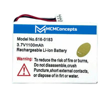 Load image into Gallery viewer, MCMConcepts 3.7V 1100mAh rechargeable lithium-ion battery model 616-0183 with connector cable