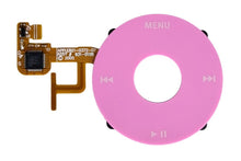 Load image into Gallery viewer, Pink circular portable media player with white center dial, control buttons, and detached circuit board component.
