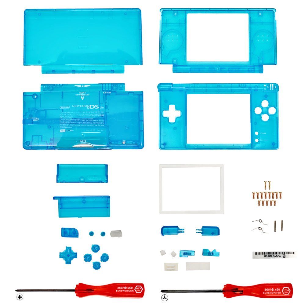 Replacement Housing for Nintendo DS Lite Glass Lens Shell Clear Blue Transparent