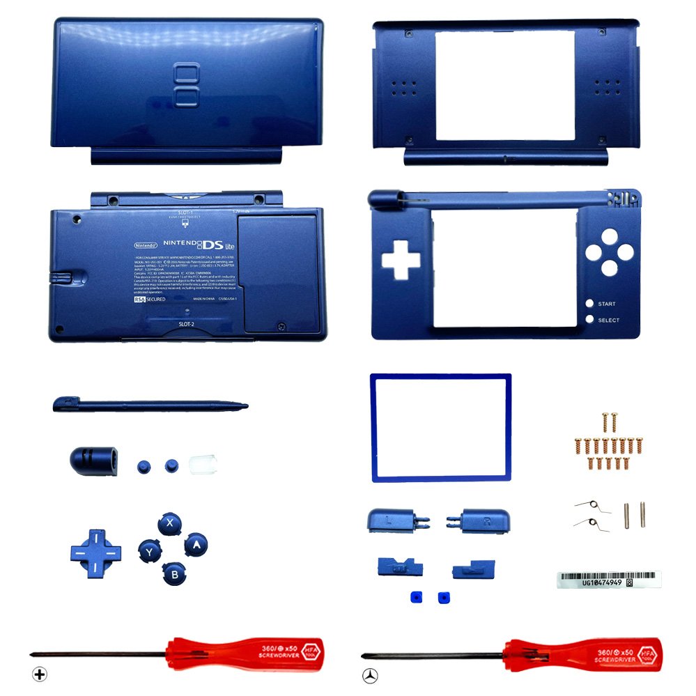 Replacement Housing for Nintendo DS Lite Glass Lens Shell Cobalt All Blue