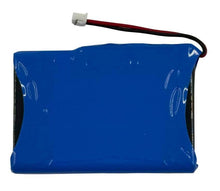 Load image into Gallery viewer, Blue synthetic clutch bag with connector cable attachment and black accents.
