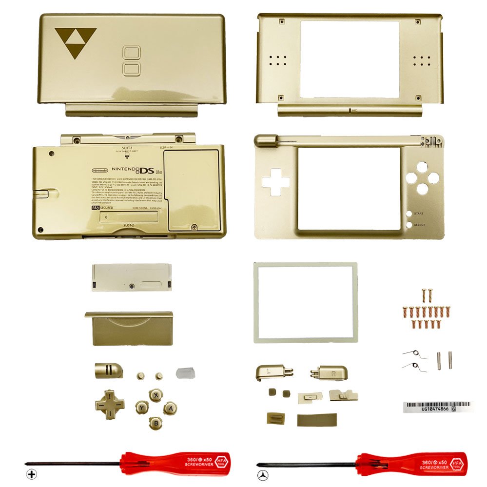 Replacement Housing for Nintendo DS Lite Glass Lens Shell Gold Zelda Triforce