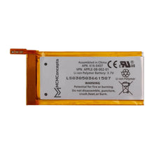 Load image into Gallery viewer, Gold Li-ion polymer replacement battery with orange connector and safety warning label
