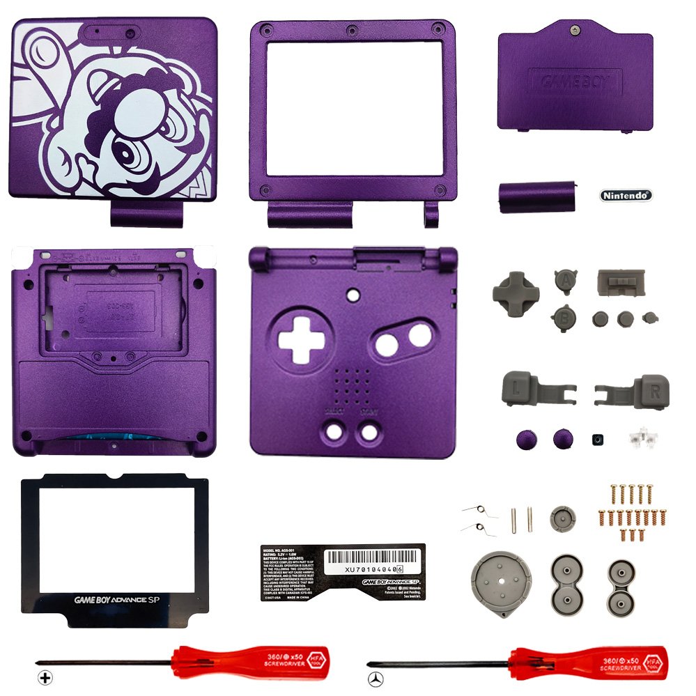 Replacement Housing for Nintendo GBA Game Boy Advance SP Shell Purple Mario