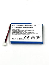 Load image into Gallery viewer, Blue lithium polymer replacement battery pack for iPod 3rd generation with white connector cable
