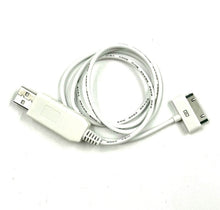 Load image into Gallery viewer, White USB to 30-pin charging cable with coiled design and connector ports on both ends.
