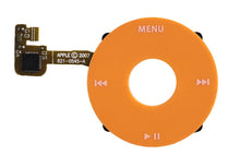 Load image into Gallery viewer, Orange Apple iPod Shuffle with click wheel, menu button, and attached circuit board from 2007.
