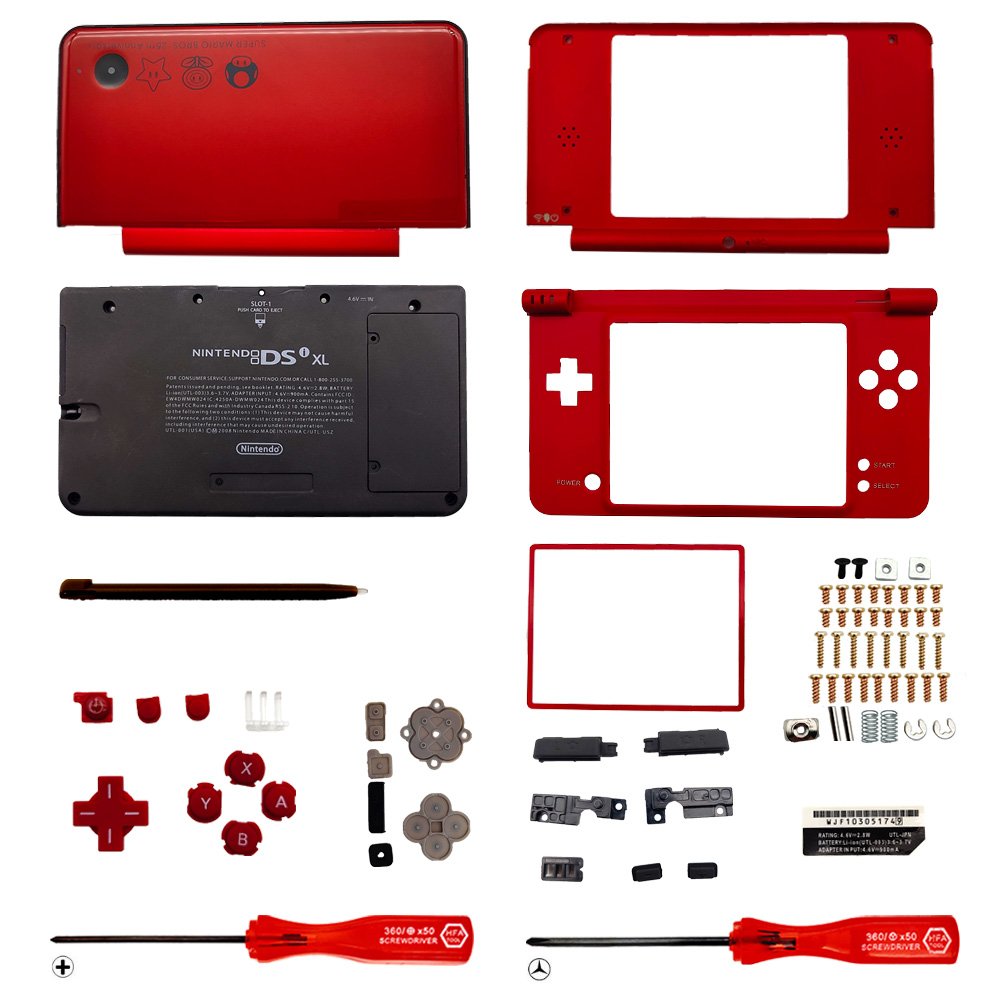 Replacement Housing for Nintendo DSi XL Glass Lens Shell Mario Red Tools