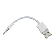 Load image into Gallery viewer, White USB to 3.5mm audio jack adapter cable with short length.
