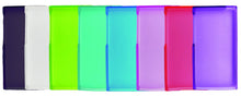 Load image into Gallery viewer, Set of nine colorful protective phone cases in neon green, white, cyan, magenta, pink, and purple hues arranged in a row.
