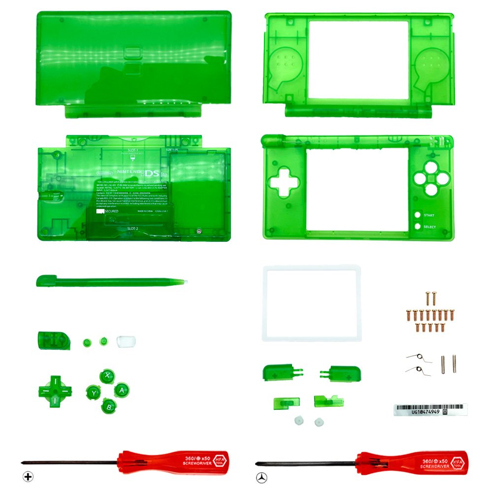 Replacement Housing for Nintendo DS Lite Glass Lens Shell Jungle Clear Green