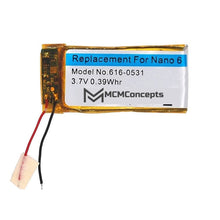 Load image into Gallery viewer, MCMConcepts replacement lithium polymer battery for Nano 6 with red and black wires
