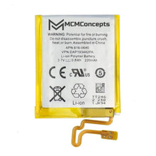 Load image into Gallery viewer, MCM Concepts Li-ion Polymer battery with yellow casing, 3.7V 220mAh capacity, featuring gold connectors.
