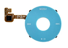 Load image into Gallery viewer, Blue Apple iPod Shuffle with circular click wheel interface and connected circuit board component.
